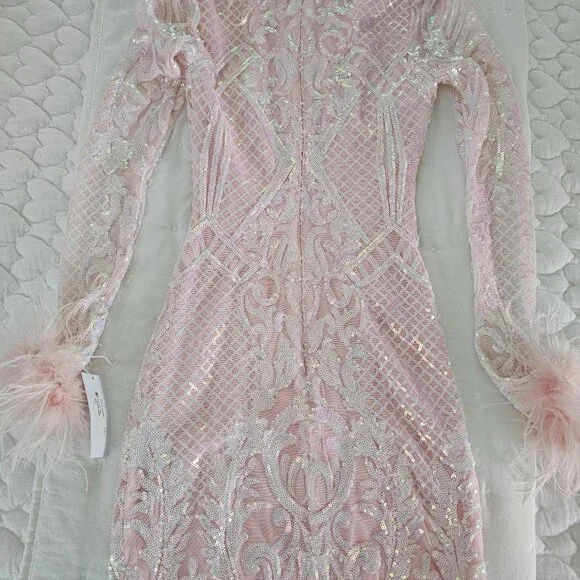 Blondie nites pink iridescent feathers dress - Picture 4 of 4